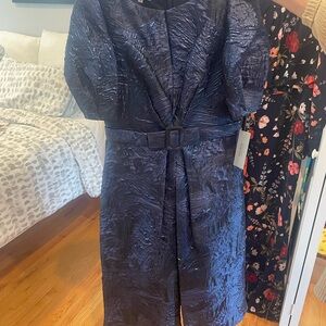 Teri Jon Blue Puff Sleeve Wrap Gown